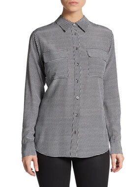 EQUIPMENT Classic Black and White Houndstooth Pattern 100% Silk Shirt